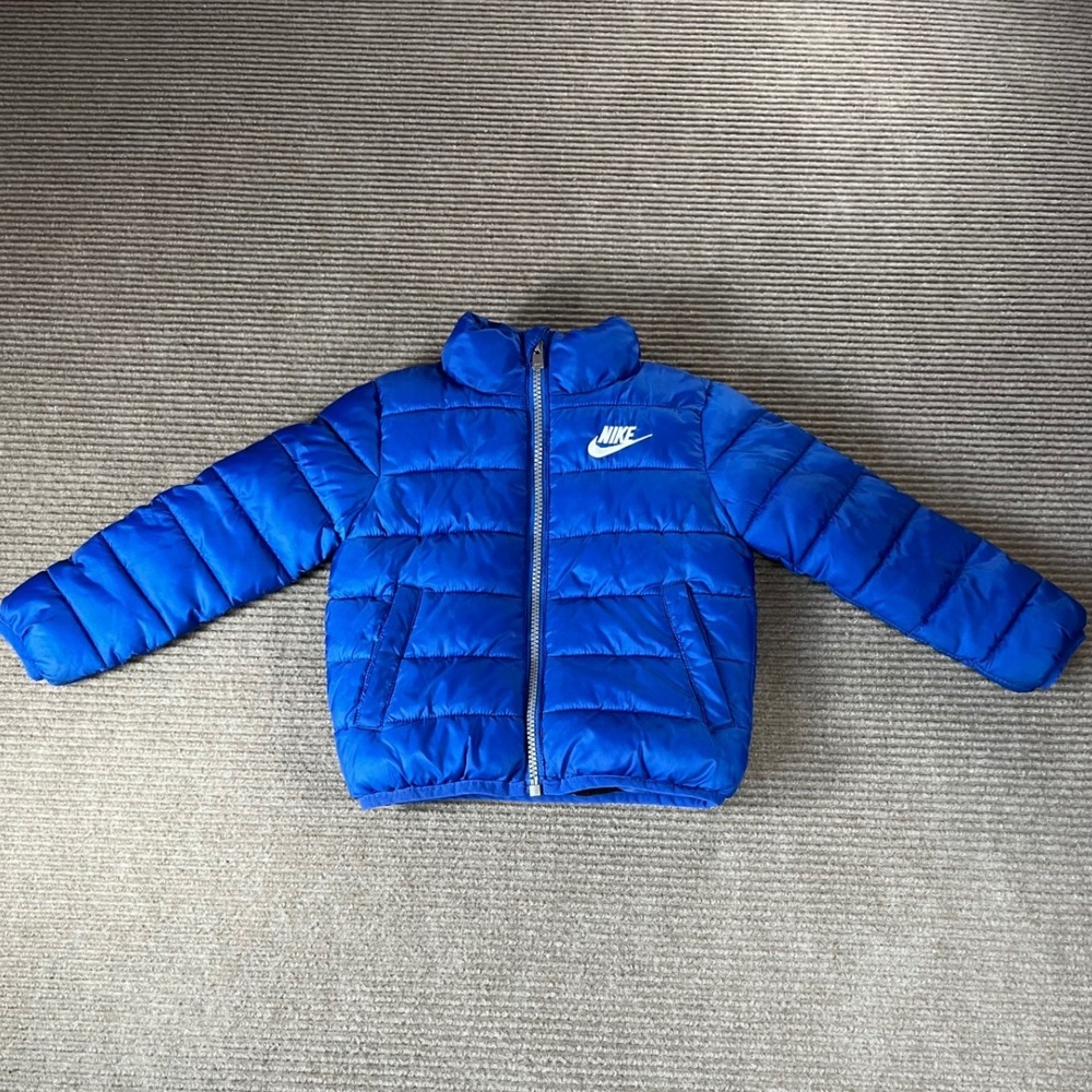 Nike Toddler Boys Blue Puffer Jacket Full Zip Fleece Lined Swoosh Logo 2T